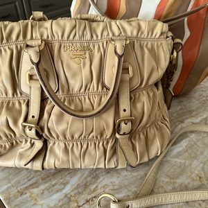 Prada gauffre satchel tote Napa beautiful lamb skin camel color leather